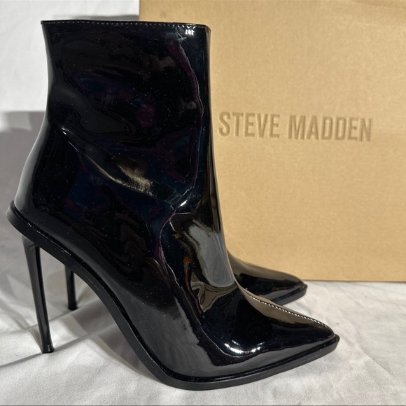 Steve Madden Valley Black Patent Heeled Boot New Woman’s Shoes - Picture 2 of 6